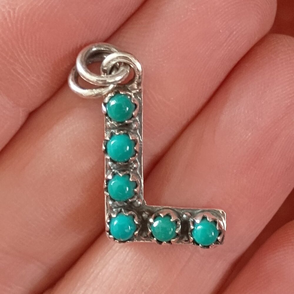 Turquoise Stone 'L' Initial Pendant Necklace Charm
